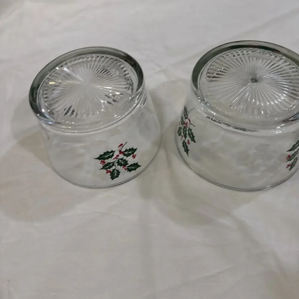 *2* Vintage Christmas Holly & Berries Holiday Serving Bowl / Ice Bucket / Snack